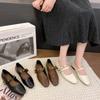 Double Buckle with Retro Square Head Shoes Women's Autumn New Flat-bottomed Small Leather Shoes with Skirts and Shallow Single Shoes