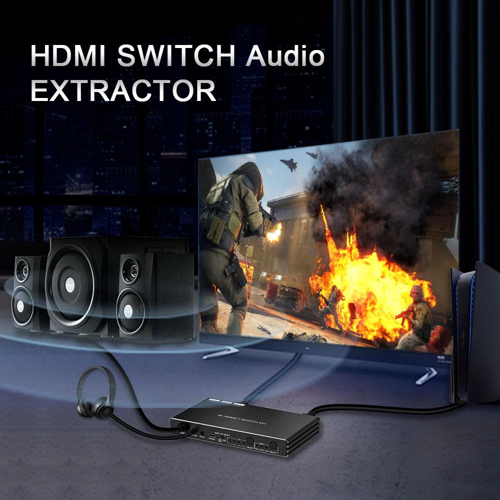 8K HDMI 2.1 Переключатель 4x1 SPDIF 4 в 1 ВЫХОД HDMI Переключатель Аудио Экстрактор ARC/CECE DID SETTING Dolby Audio