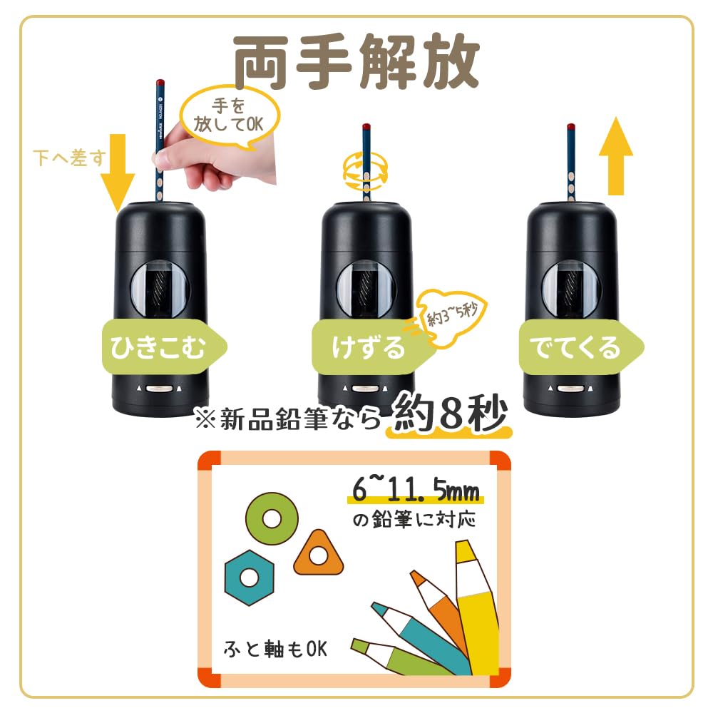 Tenwin Супер Автоматическая Карандаш Электрическая Точилка для Карандашей для Подходит Безопасный USB Свинец Острый Начальная Школа Офис Учеба Детский Подарок Точилка, Дети, 6-12мм