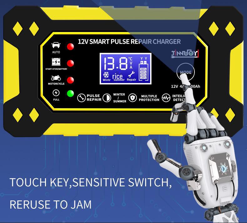 Зарядное устройство для аккумуляторов мотоциклов и автомобилей 12 В 6 А с цифровым дисплеем и интеллектуальным импульсным ремонтом свинцово-кислотных аккумуляторов