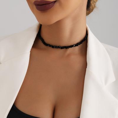 Европейские и американские модные украшения, персонализированное плетеное ожерелье из черного кристалла с бисером, женская корейская персонализированная цепочка на шею