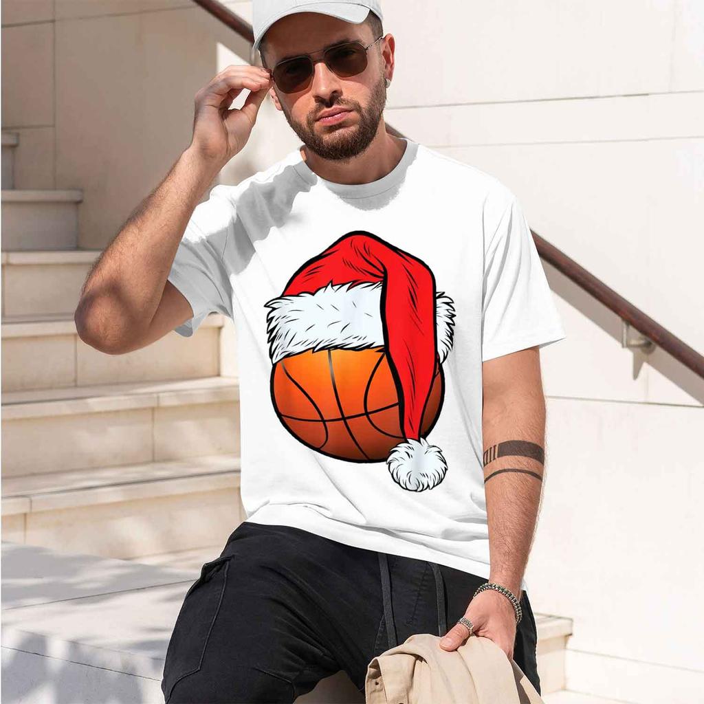 Christmas Basketball Design Unisexs Tshirt Holiday Sports Theme Winter Season Gift For Basketball Fans 2026 New Model Shortsleev