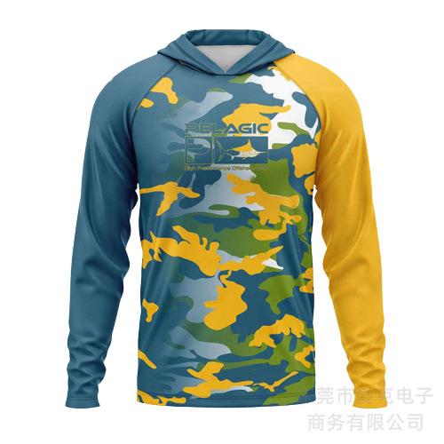 Pelagic fishing clothing summer camouflage sunscreen clothing breathable hooded fishing sportswear quick-drying T-shirt available
