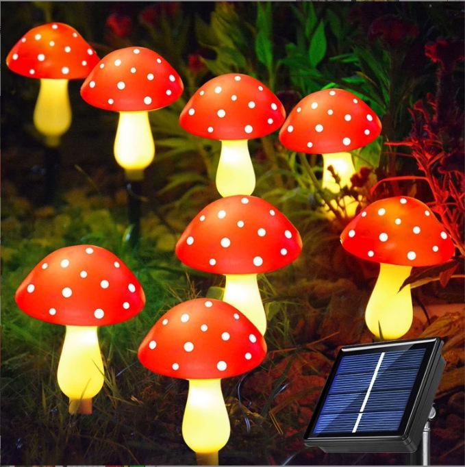 Waterproof Outdoor Solar Mushroom LED String Lights for Garden, Patio, Christmas, and Holidays with Fairy Lights and Ground Stakes