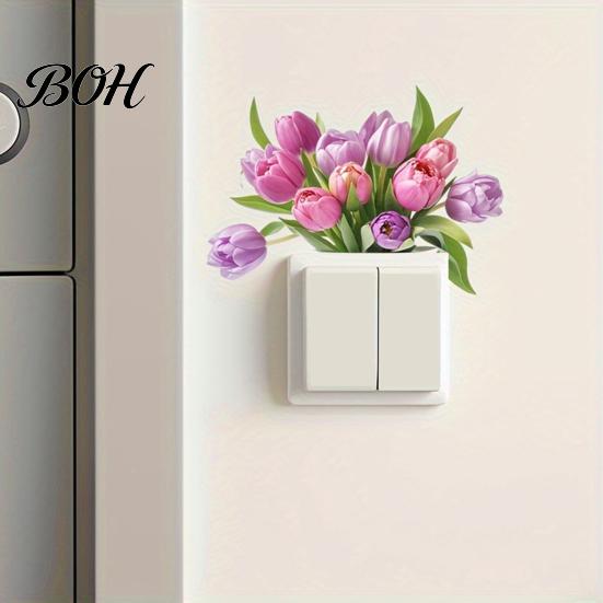 Waterproof Switch Sticker Removable Flower Sticker, Colorful Rose Peony Wall Protective Cover Decals, DIY Light for Bedroom Living Room PVC