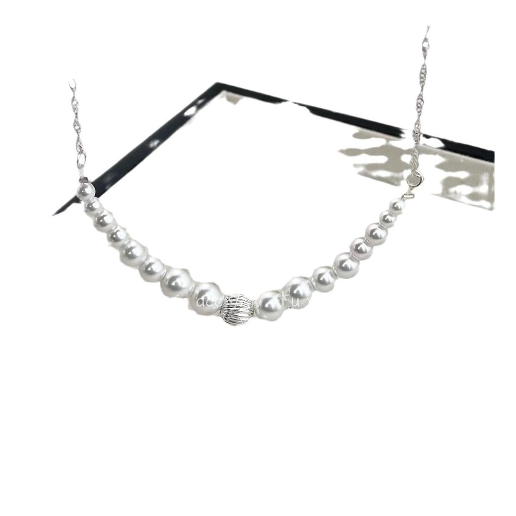 Градиентное жемчужное ожерелье - золото, серебро и белый | Элегантная и универсальная цепочка для свитера | Изысканный современный дизайн