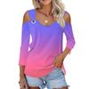 Women's Casual Shirt Blouse Print V-neck Sexy Cold Shoulder 3/4 Sleeve Top