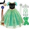 Girls Princess Anna Dress Birthday Party Dresses Halloween Disguise Cosplay Costume Fancy Green Dress Up Fantasia Anna Costumes