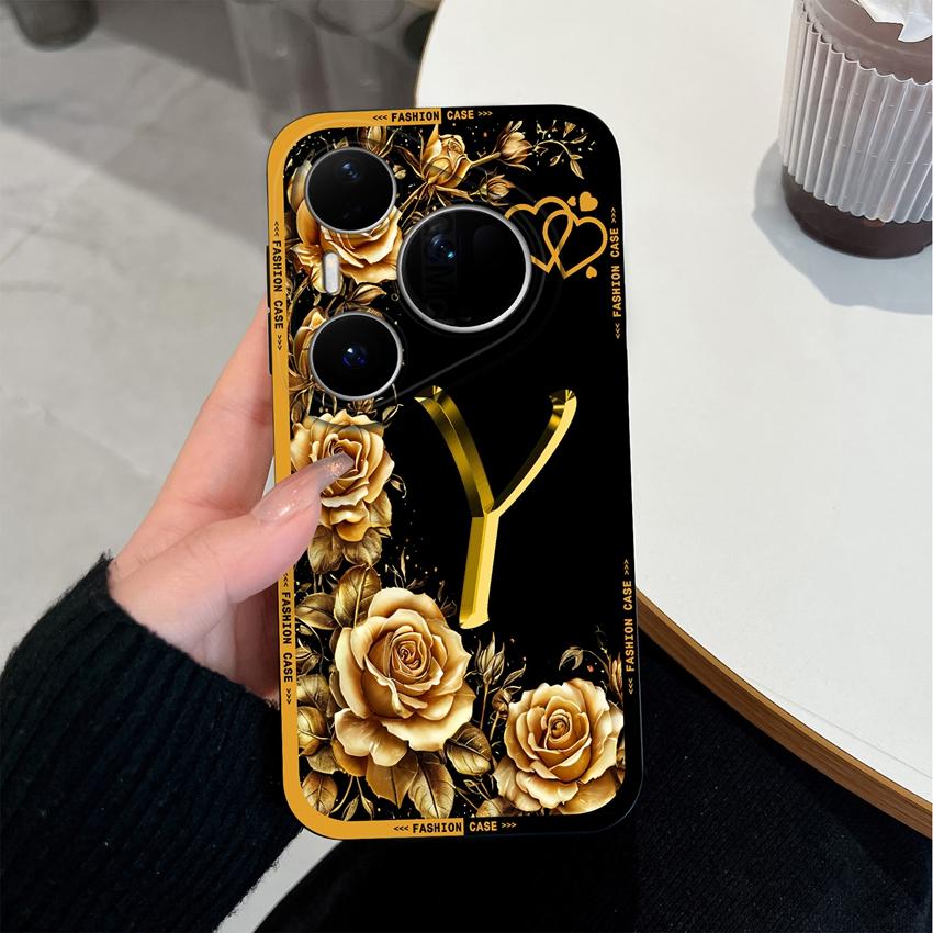 For Huawei Pura 80 Pro+ 80Ultra Pura 90 Pro Max Case Elegant Rose Letters Phone Cover Soft Liquid Silicone High Quality Shell for Pura80 Pura90 Bumper