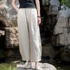 Women Vintage Solid Color Long Pants Elastic Wasit Summer Trouser Pockets Loose Women Straight Pants