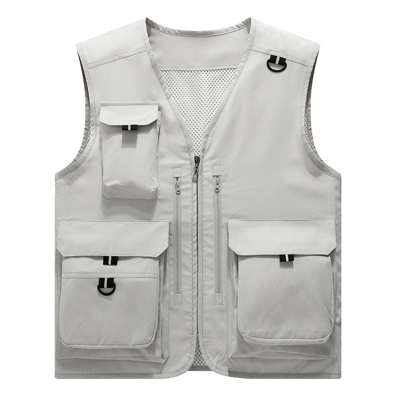M-5XL Large Size Men's Solid Color Jacket Casual Coat Multi-pocket Sleeveless Vest Spring And Autumn Loose Vest Men's Clothing