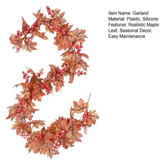 Artificial Maple Leaf Garland 5.7 Ft Reusable Autumn Leaves Garland with Faux Berries
