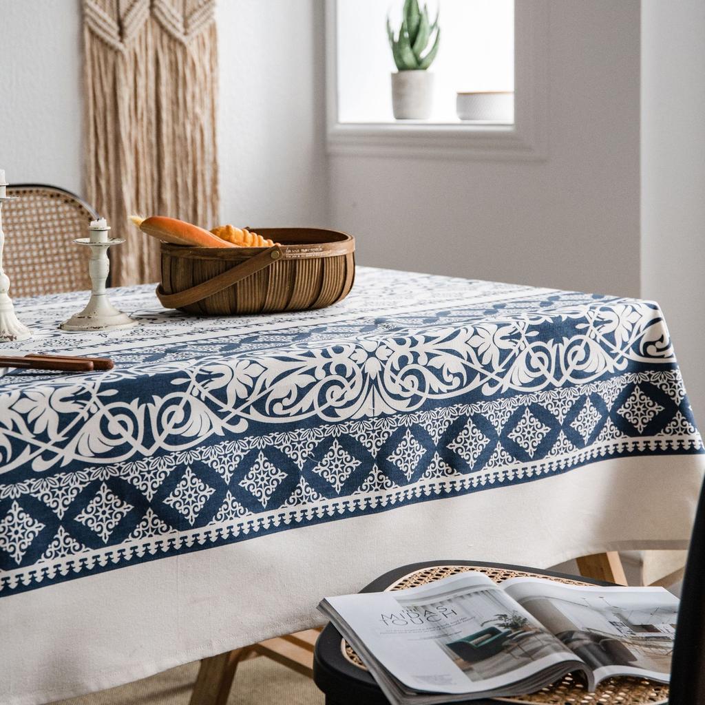 Tablecloth Cotton and Linen Printed Blue and White Porcelain Retro Tablecloth Restaurant Cloth Tablecloth