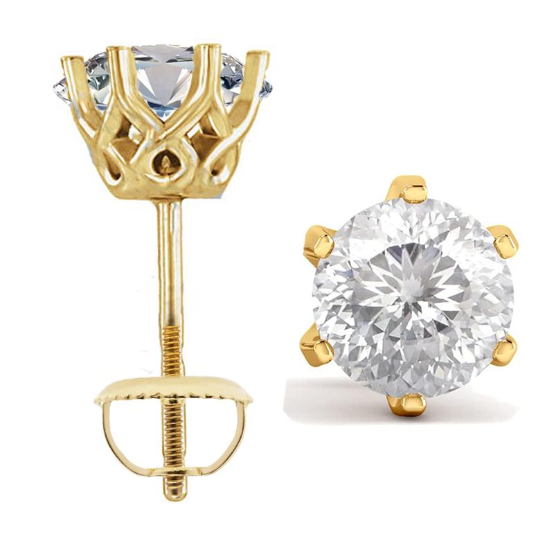 100% S925 silvery Portuguese cut D moissanite screw back 6 prong stud earring for women golden plated yellow golden plated GRA