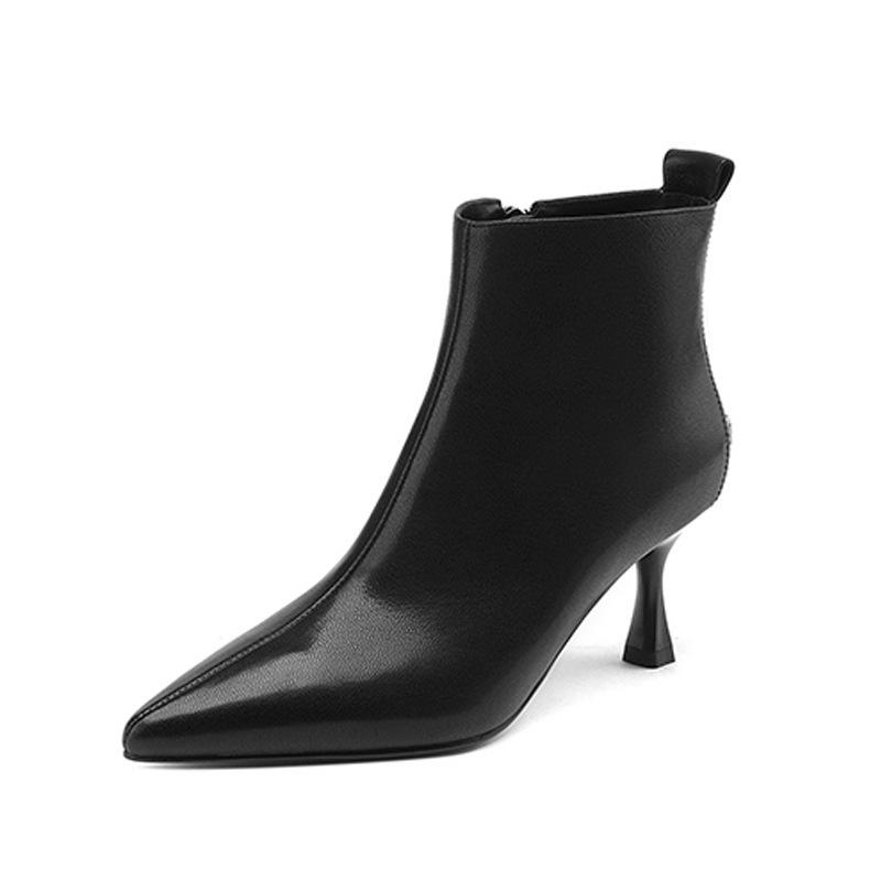 Temperament короткие женские сапоги на высоком каблуке с острым носком 2024 года, французские одинарные ботинки с тонким каблуком и боковой молнией