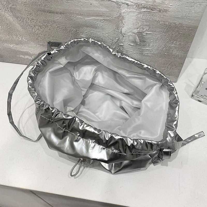 Новая серебристая сумка на двойном плече с завязками, женский корейский ленивый рюкзак, легкий, удобный для переноски, спортивный рюкзак для активного отдыха