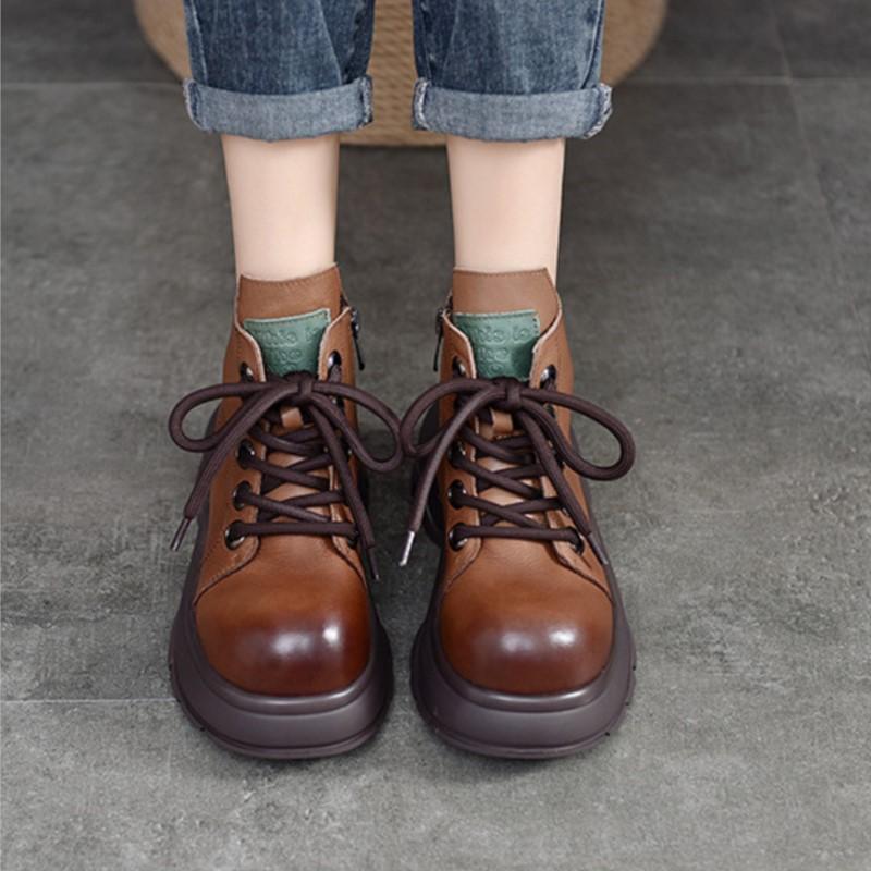 Johnature Ботинки martin на толстой подошве, женская обувь, винтажные короткие сапоги с круглым носком на молнии сбоку и шнуровкой