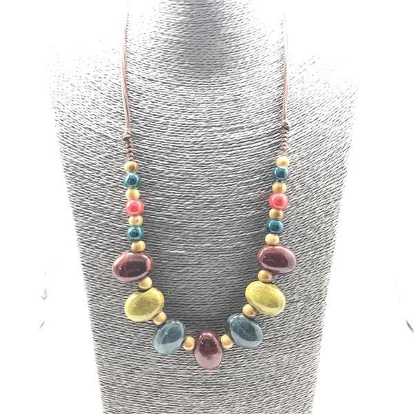 Винтажное керамическое длинное ожерелье ручной работы с регулируемой длиной в богемном стиле для женщин