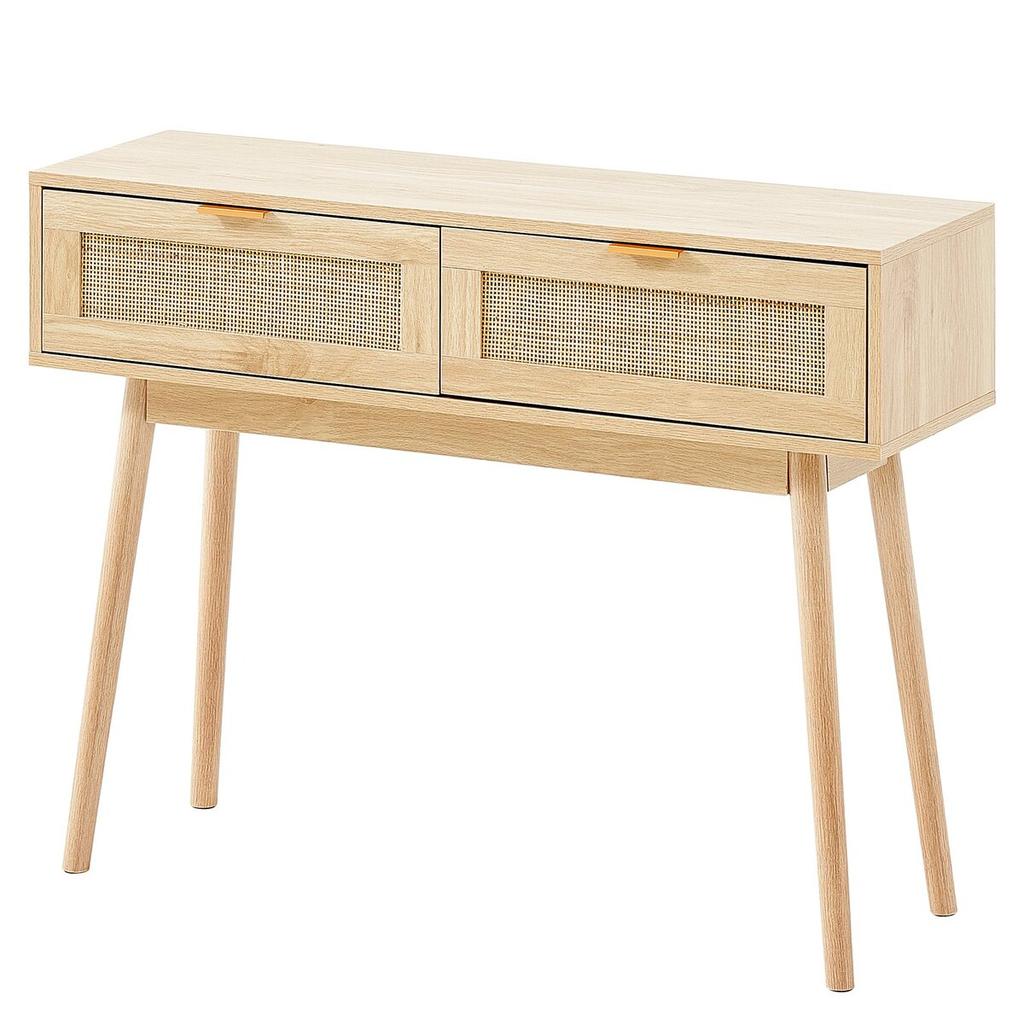Rattan Console Table with 2 Storage Drawers Rattan Sliding Door Natural