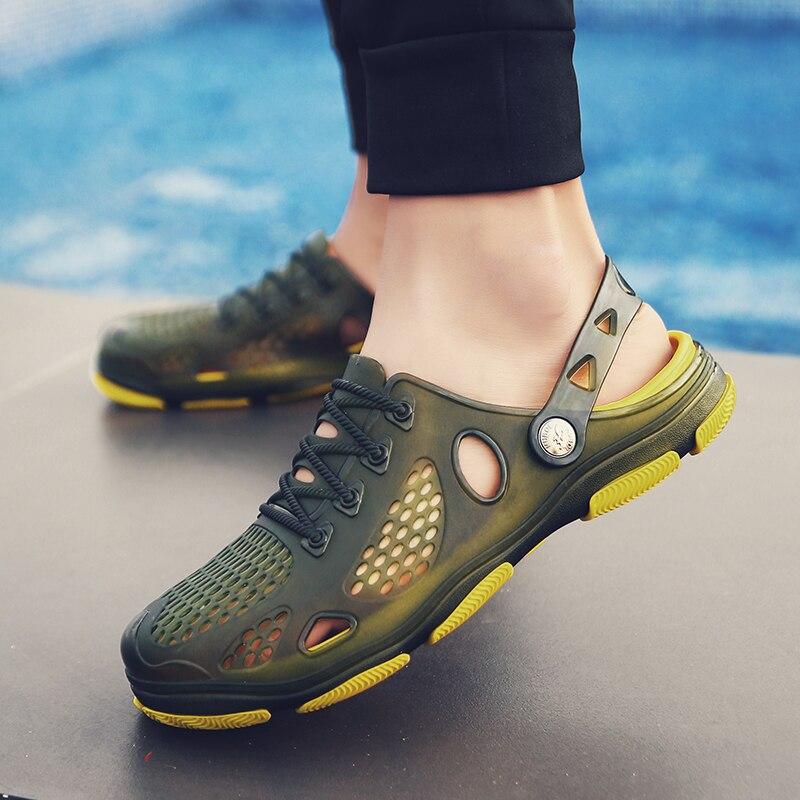 Летние мужские сандалии, пляжные тапочки, модные уличные тапочки, повседневная пляжная обувь для водного спорта, дышащие полые шлепанцы, дешевые мужские кроссовки Aqua