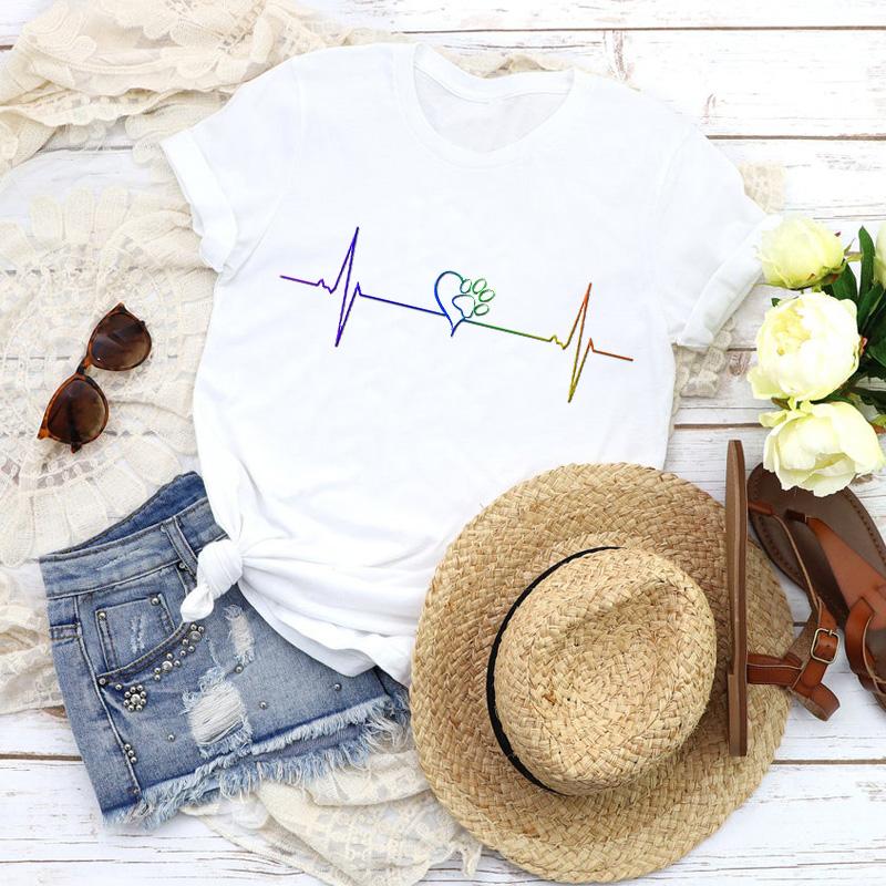 Модные женские футболки с графикой, бейсбольные, баскетбольные, с сердцебиением, топы, женская футболка, харадзюку, летняя, с круглым вырезом, повседневная, женская одежда