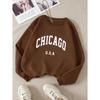Женский спортивный свитшот с круглым вырезом в стиле кэжуал с американским принтом Чикаго - Теплый для осени и зимы, Универсальный повседневный наряд, Свободный крой