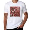Australian Aboriginal Art Red Pattern Family Gathering Tshirt Work Wear Short Sleeve Tshirt