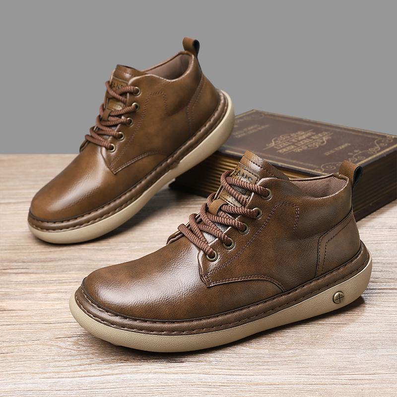 Ручная строчка Натуральная кожа Мужские ботинки Удобная повседневная кожаная обувь для мужчин Ботильоны Большой размер Рабочая обувь