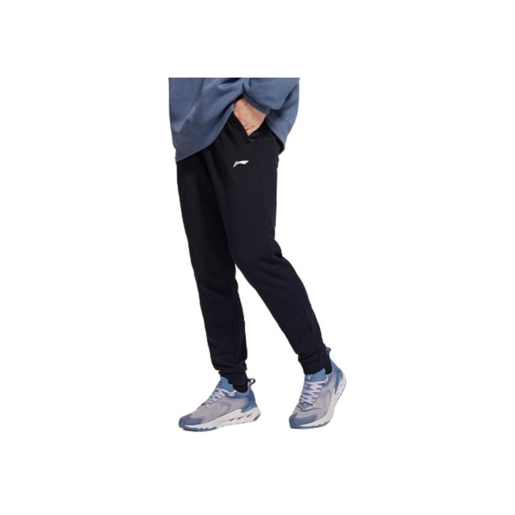 Li Ning Fitness Series Logo Print Cuffed Long Casual Knitted Sports Брюки мужские Брюки черные AKLTC17-1