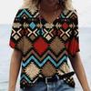 Женская футболка, винтажная футболка с 3d принтом, женская модная повседневная футболка с v-образным вырезом и короткими рукавами, футболки, этническая футболка с геометрическим рисунком, Camisetas