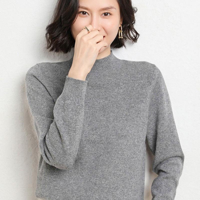 YYFS Женская мода повседневная осень-зима однотонный принт длинный рукав полуводолазка женская одежда шерстяной трикотаж свитера