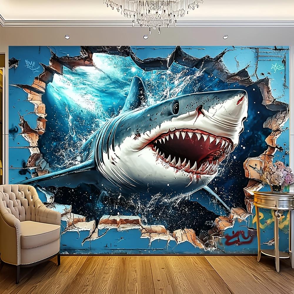 Deep-sea giant shark background tapestry pattern tapestry with the background of a great white shark going out to sea