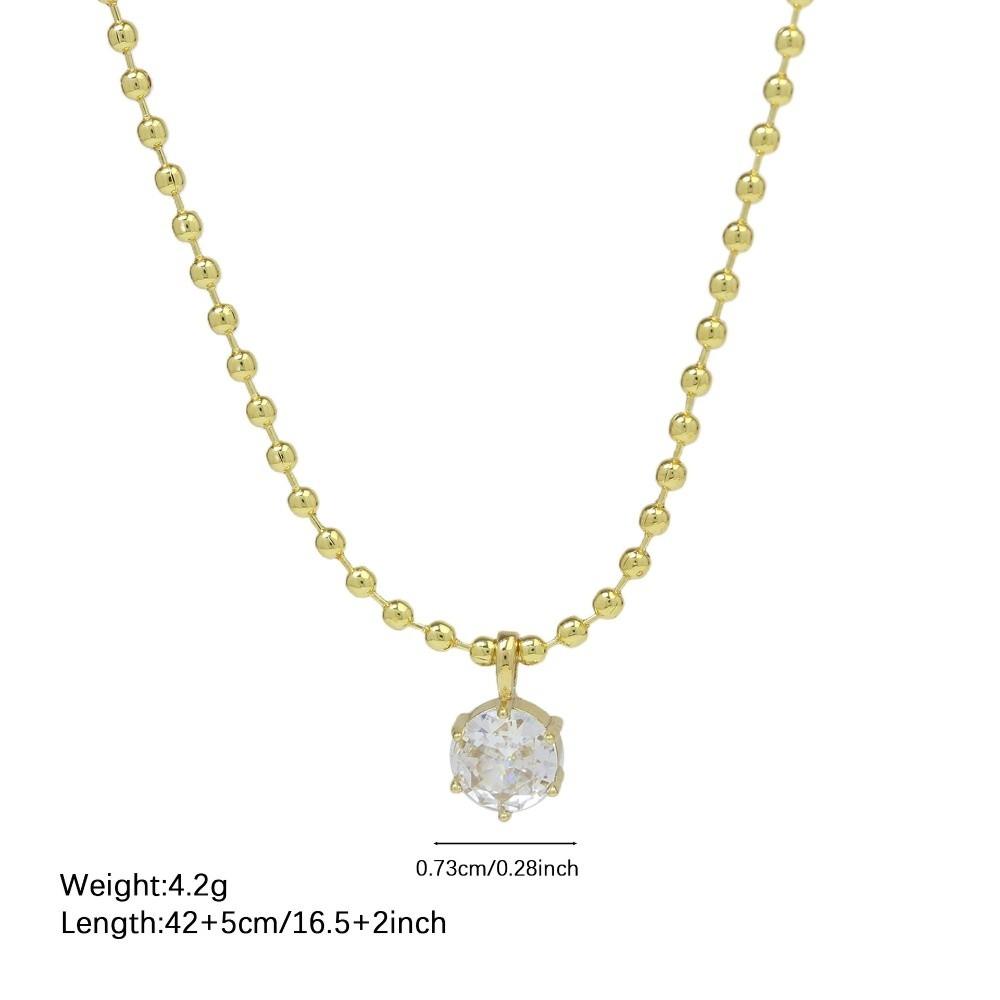 Gold Color Plated Bead Chain Necklace Round Geometric Necklace Zircon Pendant Necklaces Jewelry