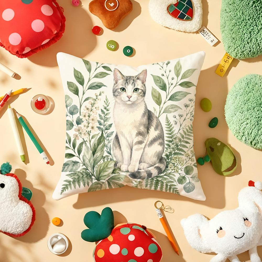 Tropical Jungle Flora Cat Cushion Cover Soft Short Plush DoubleSided Printing Home Decor Machine Washable Pillow Case Gift