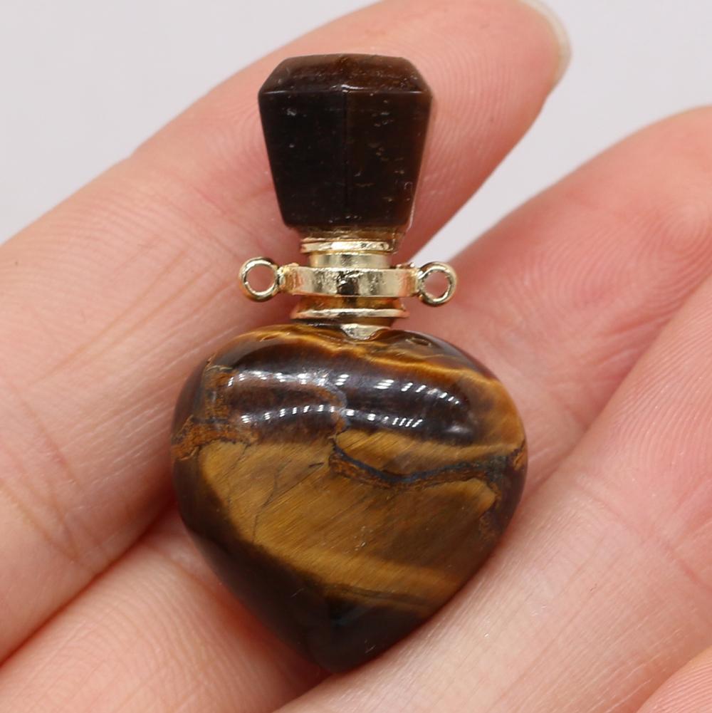 1Pc Small Natural Stone Perfume Bottle Pendants,Tiger Eye Stone Pendant Charms for Jewelry Making DIY Necklace Accessories Craft Gifts