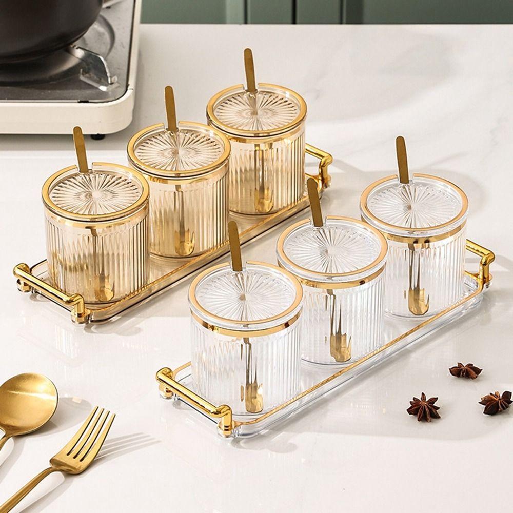 Transparent Condiment Jar European Style Food Storage Organizer Seasoning Storage Jar  Camping