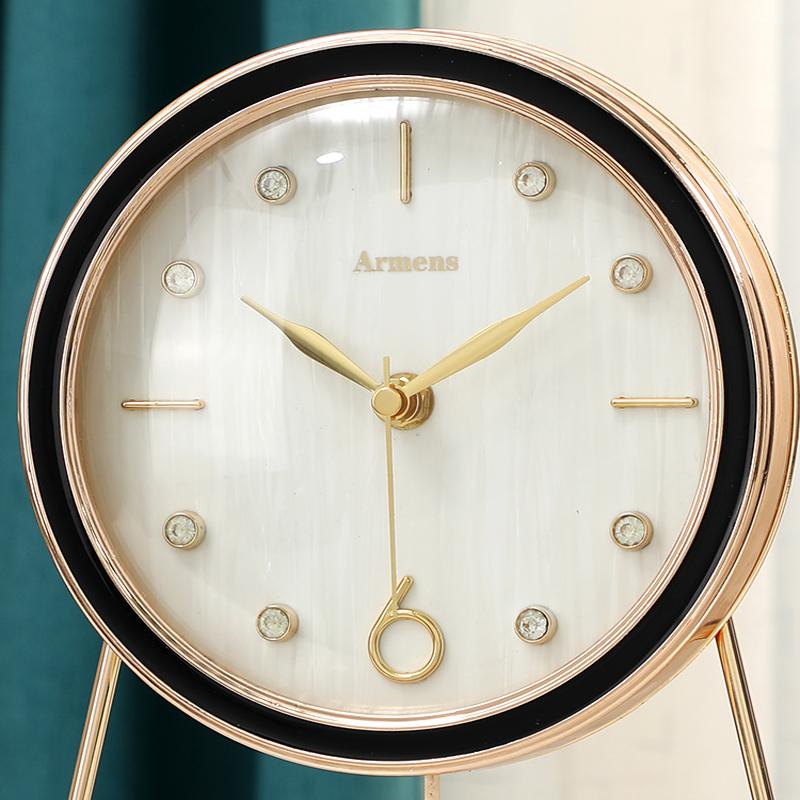 Luxury 8inch Alloy Mute Desk Table Clock with Diamond Pendulum Deco Clock for Bedroom Livingroom
