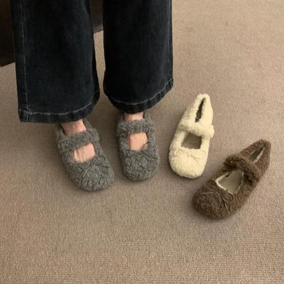 Обувь Mao Mao, женская обувь на осень и зиму 2024 года, новые туфли-лодочки с круглым носком и бантом, универсальные, из бархата и термохлопка, женская обувь