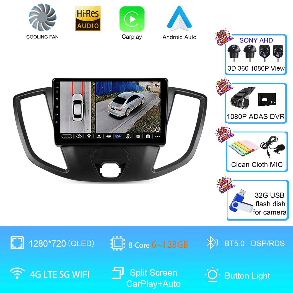 Автомобильное радио Android 14 для Ford Transit 2015 2016 2017 2018 Carplay Мультимедийный видеоплеер GPS Стерео 2din WIFI+4G BT QLED Экран