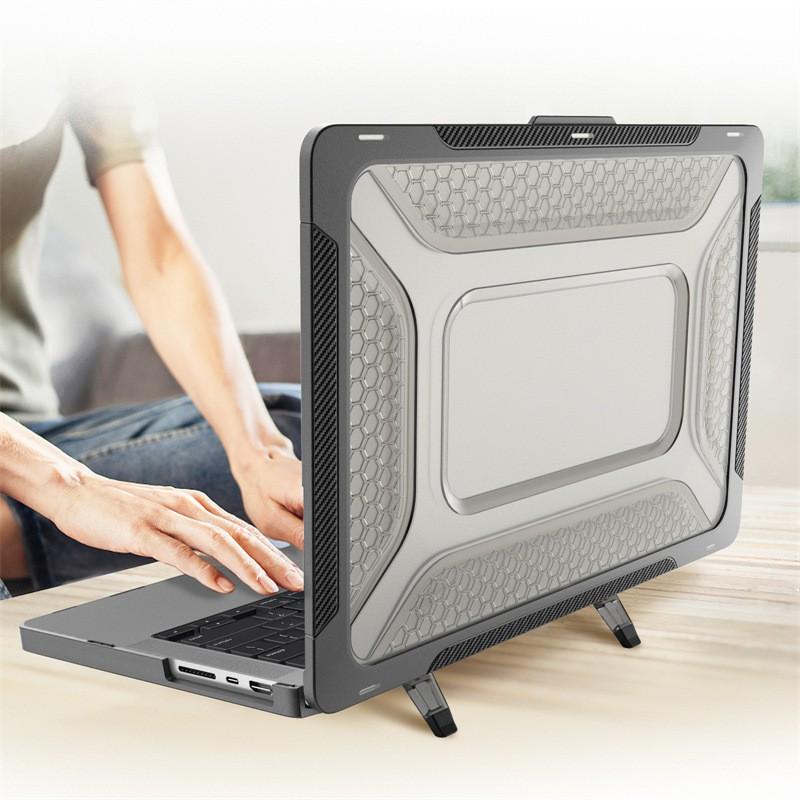 Slim PC Laptop Case With Built-in Cooling Stand MacBook Air 13 Pro 14 16 M1 Max - Shockproof Back Cover In Gray