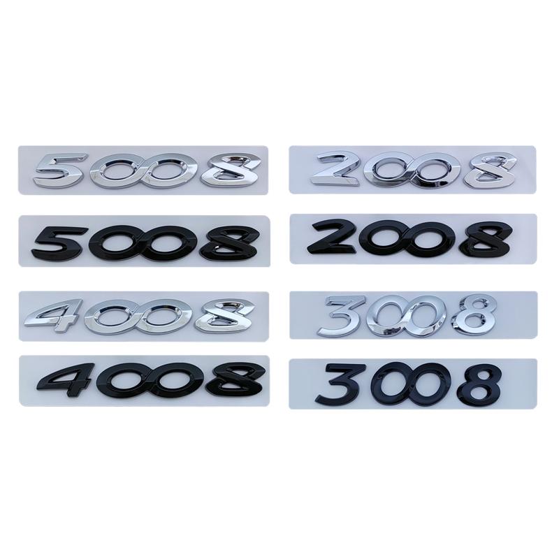 3d ABS Chrome Black Logo 3008 2008 4008 5008 Emblem Number Letters Nameplate WQPOK5 Sticker Car Trunk Badge Adhesive Decal Accessories