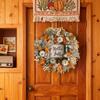Pumpkin Maple Leaf Wreath With Berry Wood Sign Front Door Autumns Door Hanging Decoration Thanksgiving Harvests Festival