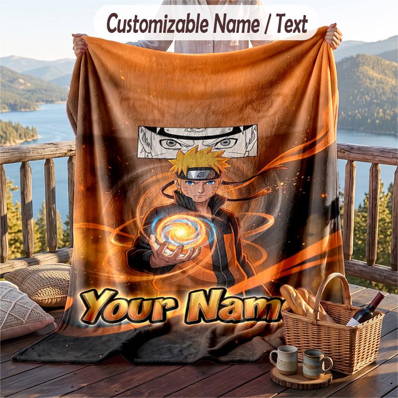 Personalized Flannel Throw Blanket,Naruto Custom Printed Name, Cozy Plush Blanket For Home Use