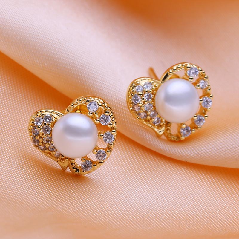 seniko Серьги-гвоздики с натуральным пресноводным жемчугом для женщин и друзей, модные серьги-гвоздики в форме сердца золотого цвета, подарок на день рождения