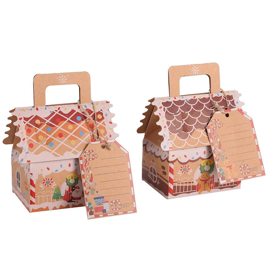 5Pcs Christmas Gingerbread House Packaging Box (Including Ribbon and Elevator), Gingerbread Man Santa Claus Candy Cookie Snack Box, Chris