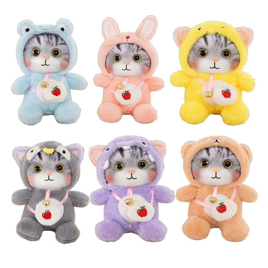 Cat Plush Toy Lovely Bell Soft Colorful Fuzzy Stuffed Cat Plush Toy for Children Birthday
