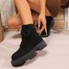Autumn Black Low Heeled Ankle Boots for Women Flock Lace Up Platform Short Booties Woman Comfort Plus Size Boots Female