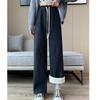 Autumn Winter Plush High Waisted Drape Loose Slim Corduroy Wide Leg Women's Straight Tube Mop Casual Pants
