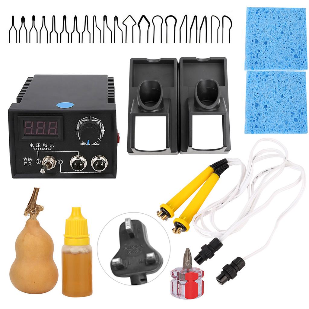 LH40-SA802 Digital Pyrography Machine Dual Port with Burning Pen Kit Wooden Craft ToolUK 220-240V