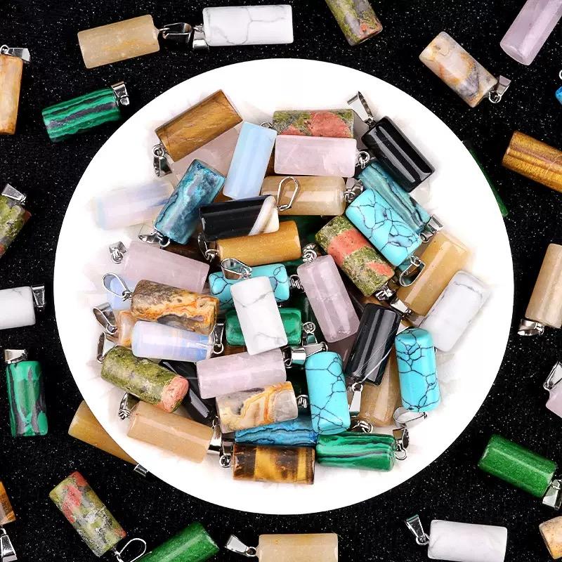 Natural Crystal Semi-Precious Stone Cylinder Pendant DIY Earring Necklace Jewelry Components